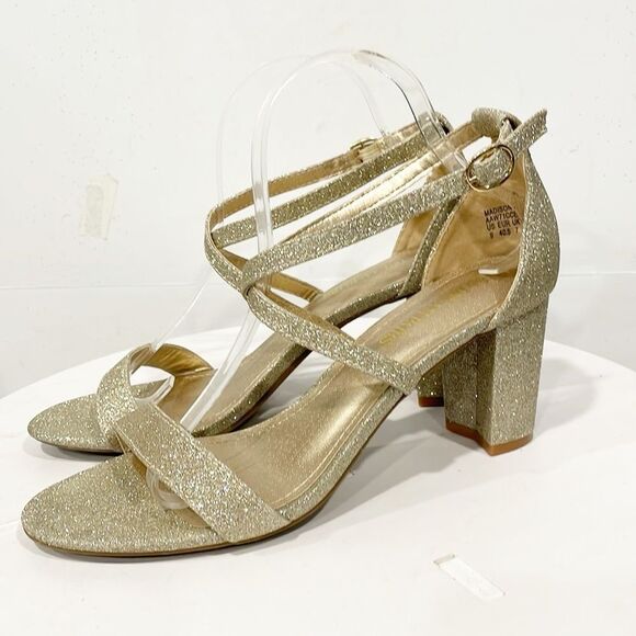 Dream Pairs Madison Womens Sz 9 Gold Glitter‎ Strappy 3" Block Heels - Picture 1 of 10